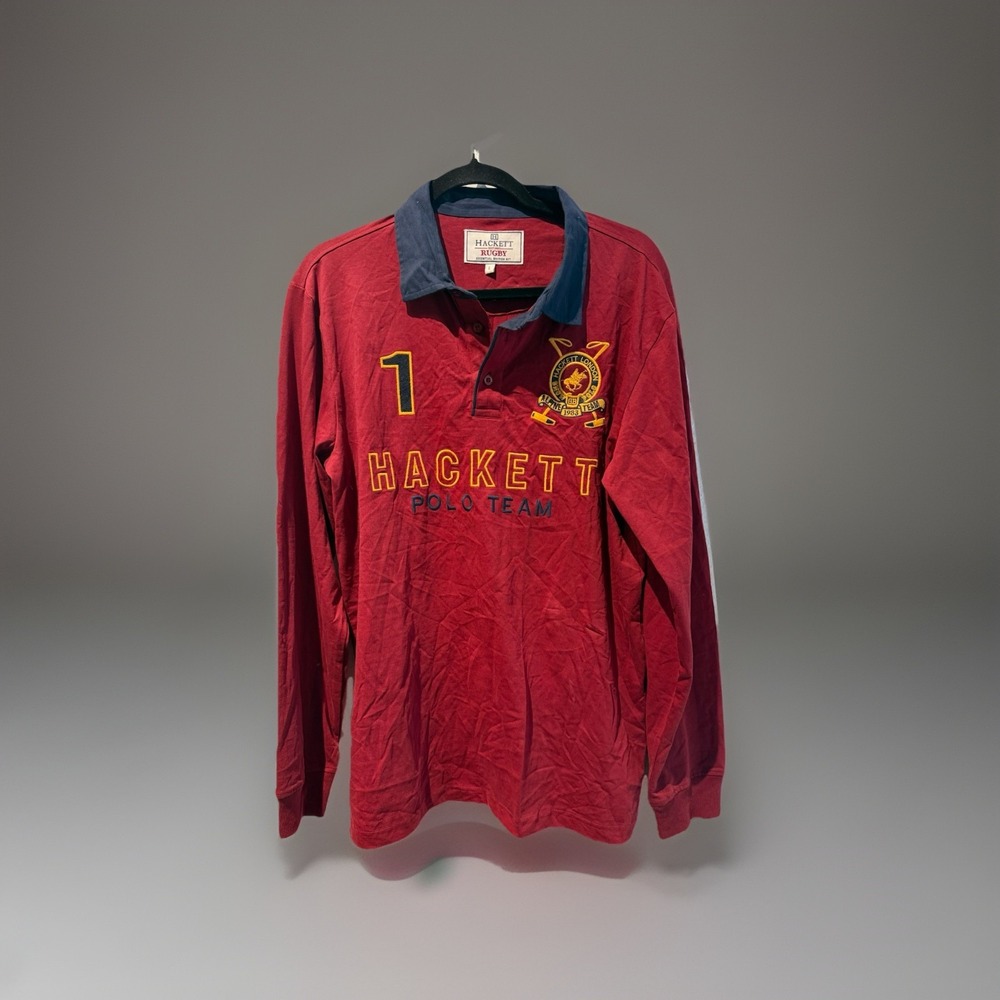 Hackett London Rugby‎ Snow Polo Shirt Long Sleeve Size LG Essential British Kit